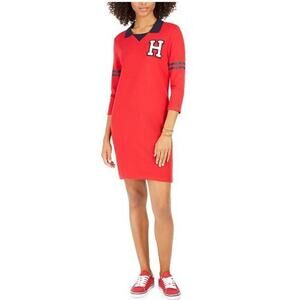 NWT Tommy Hilfiger Womens Red Polo Dress M Preppy Academia Classic Varsity Patch